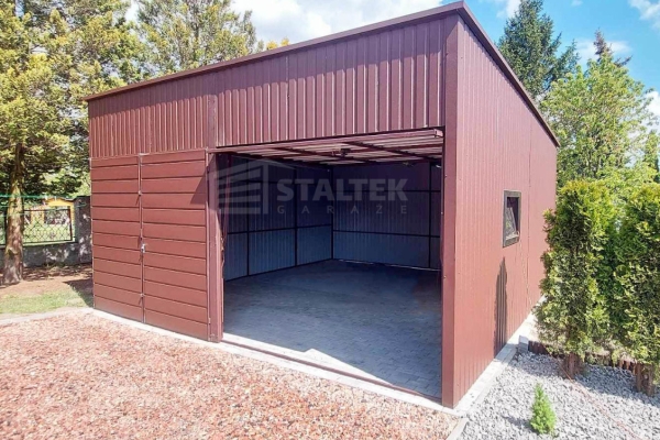 Ogłoszenie - Hala Garaż blaszany 6x6 - 2x Brama - okno - jasny brąz  - dach spad w tył ST108. Zdjęcie 3