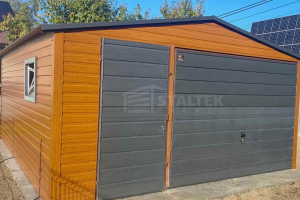 Ogłoszenie - Garaż blaszany 5x5 Brama + drzwi + okno - złoty dąb drewnopodobny Dach dwuspadowy ST118. Zdjęcie 4