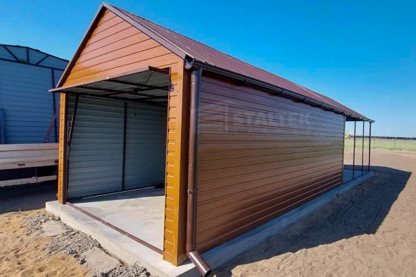 Ogłoszenie - Garaż blaszany 3x5 - Brama uchylna - drzwi - okno - jasny orzech - drewnopodobny - rynny - dach dwuspadowy ST123. Zdjęcie 4