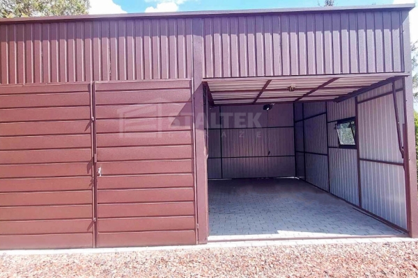 Ogłoszenie - Hala Garaż blaszany 6x6 - 2x Brama - okno - jasny brąz  - dach spad w tył ST108. Zdjęcie 4
