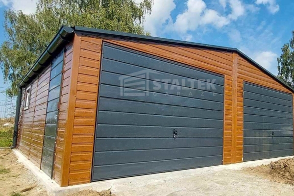 Ogłoszenie - Garaż Blaszany 8x5 - 2x Brama Uchylna - Okno - Drzwi - Antracyt - jasny orzech Drewnopodobny - dach Dwuspadowy ST112. Zdjęcie 5