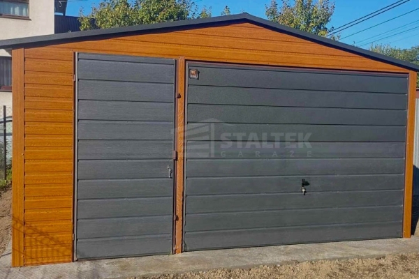 Ogłoszenie - Garaż blaszany 5x5 Brama + drzwi + okno - złoty dąb drewnopodobny Dach dwuspadowy ST118. Zdjęcie 3