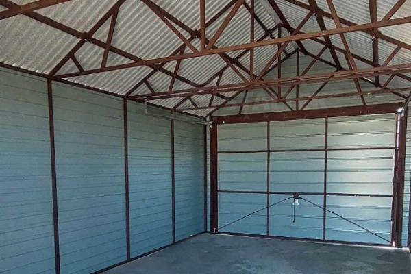 Ogłoszenie - Garaż blaszany 3x5 - Brama uchylna - drzwi - okno - jasny orzech - drewnopodobny - rynny - dach dwuspadowy ST123. Zdjęcie 2