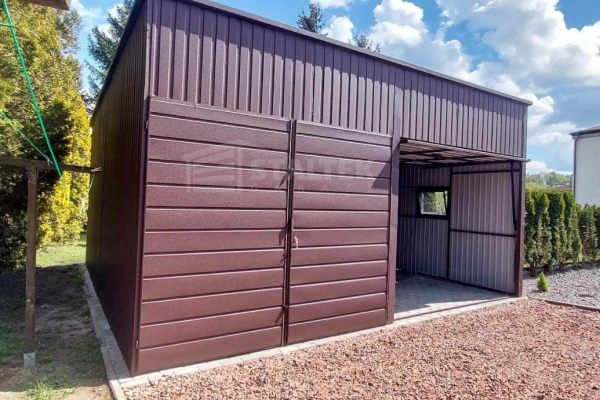 Ogłoszenie - Hala Garaż blaszany 6x6 - 2x Brama - okno - jasny brąz  - dach spad w tył ST108. Zdjęcie 2