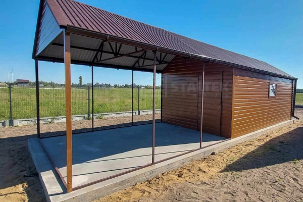 Ogłoszenie - Garaż blaszany 3x5 - Brama uchylna - drzwi - okno - jasny orzech - drewnopodobny - rynny - dach dwuspadowy ST123. Zdjęcie 8