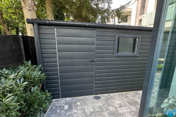 Ogłoszenie - Schowek - domek ogrodowy 3,5x1,2m - 2x drzwi - okno - antracyt - dach spad w przód - rynna ID1049. Zdjęcie 3