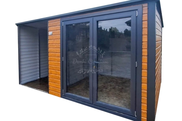 Ogłoszenie - Schowek - Domek Ogrodowy 2,5x2,5m - wiata 1,5m - drzwi PCV - Jasny Orzech - Drewnopodobny - dach Spad w tył ID1017. Zdjęcie 1