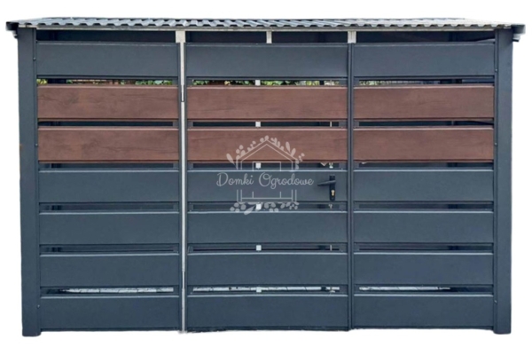 Ogłoszenie - Wiata śmietnikowa 3x1m - furtka - ciemny orzech - antracyt - drewnopodobny - dach spad w przód ID1141. Zdjęcie 1