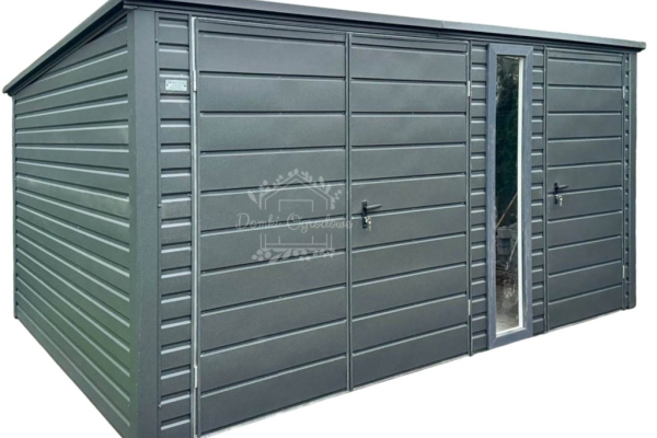 Ogłoszenie - Schowek - domek ogrodowy 4x3m - brama dwuskrzydłowa - okno - drzwi - antracyt - dach spad w tył ID1134. Zdjęcie 1