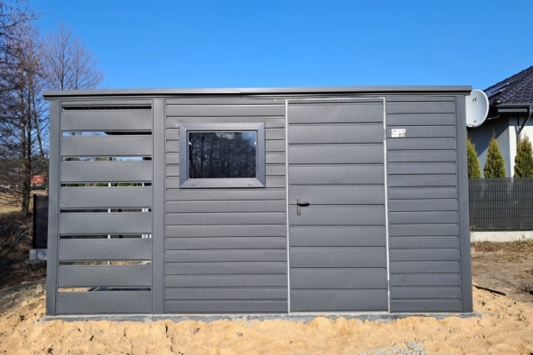 Ogłoszenie - Schowek - domek ogrodowy 2,5x2m + wiata 1m - drzwi - okno - antracyt - dach spad w tył ID997. Zdjęcie 3