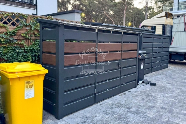 Ogłoszenie - Wiata śmietnikowa 3x1m - furtka - ciemny orzech - antracyt - drewnopodobny - dach spad w przód ID1141. Zdjęcie 2