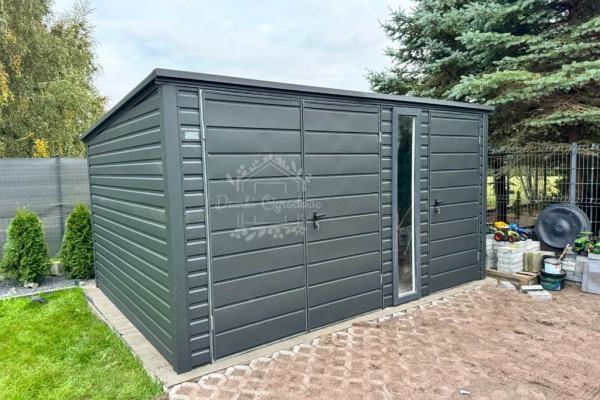 Ogłoszenie - Schowek - domek ogrodowy 4x3m - brama dwuskrzydłowa - okno - drzwi - antracyt - dach spad w tył ID1134. Zdjęcie 2