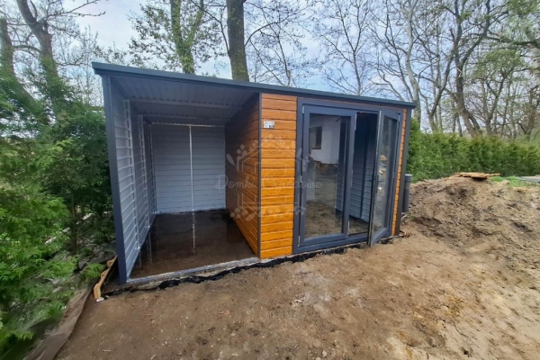 Ogłoszenie - Schowek - Domek Ogrodowy 2,5x2,5m - wiata 1,5m - drzwi PCV - Jasny Orzech - Drewnopodobny - dach Spad w tył ID1017. Zdjęcie 4