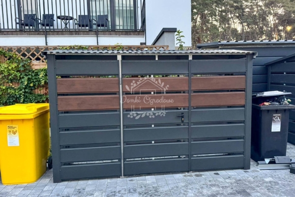 Ogłoszenie - Wiata śmietnikowa 3x1m - furtka - ciemny orzech - antracyt - drewnopodobny - dach spad w przód ID1141. Zdjęcie 3