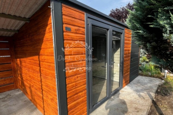 Ogłoszenie - Schowek - domek ogrodowy 4x3m - wiata 1,5m - drzwi - drzwi szklane PCV - złoty dąb - drewnopodobny - antracyt -  ID1135. Zdjęcie 2