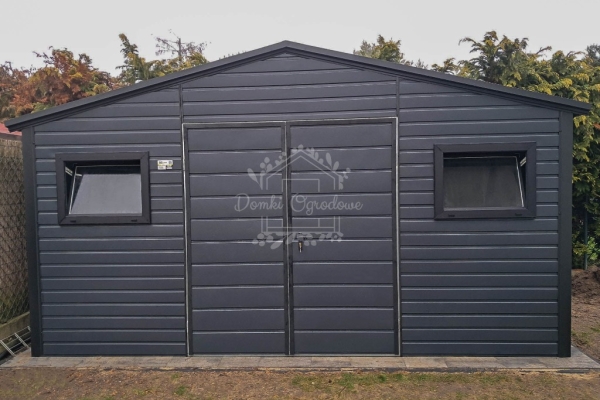 Ogłoszenie - Schowek - domek ogrodowy 4,5x3m - Brama dwuskrzydłowa - 2x okno - antracyt - czarny - dach dwuspadowy ID975. Zdjęcie 6