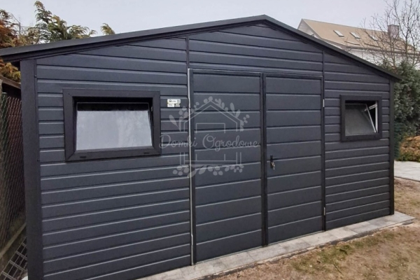 Ogłoszenie - Schowek - domek ogrodowy 4,5x3m - Brama dwuskrzydłowa - 2x okno - antracyt - czarny - dach dwuspadowy ID975. Zdjęcie 3