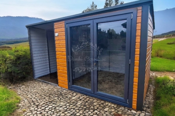 Ogłoszenie - Schowek - Domek Ogrodowy 2,5x2,5m - wiata 1,5m - drzwi PCV - Jasny Orzech - Drewnopodobny - dach Spad w tył ID1017. Zdjęcie 2