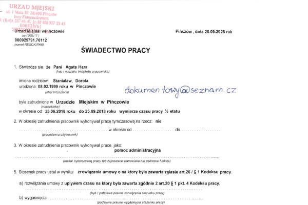 Ogłoszenie - Świadectwo Pracy. Potwierdź Zatrudnienie. Zdjęcie 1