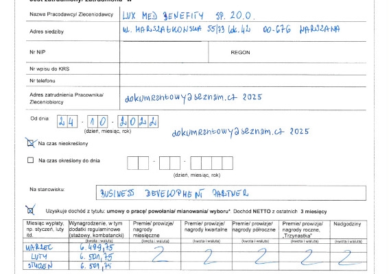 Ogłoszenie - Zaświadczenie o Zatrudnieniu i Zarobkach. Zdjęcie 1