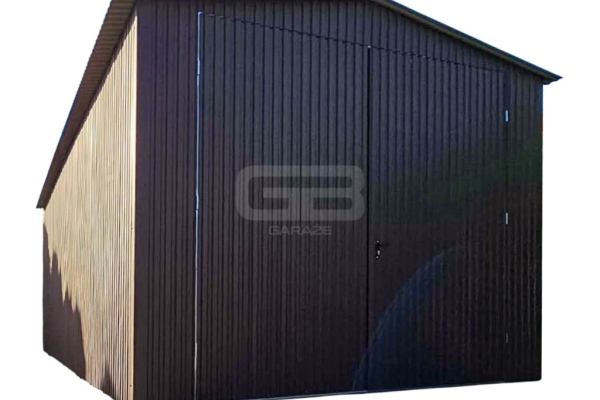 Ogłoszenie - Garaż blaszany 4x8m wolnostojący -  brama dwuskrzydłowa - ciemny brąz - dwuspadowy GB173. Zdjęcie 1