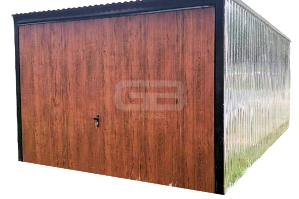 Ogłoszenie - Garaż blaszany 3x5 Brama uchylna - ocynk - brama - ciemny orzech spad w tył GB142. Zdjęcie 1