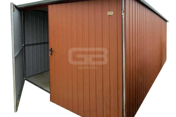 Ogłoszenie - Garaż blaszany 3x6m - Brama dwuskrzydłowa - jasny brąz - dach spad w tył GB154. Zdjęcie 1
