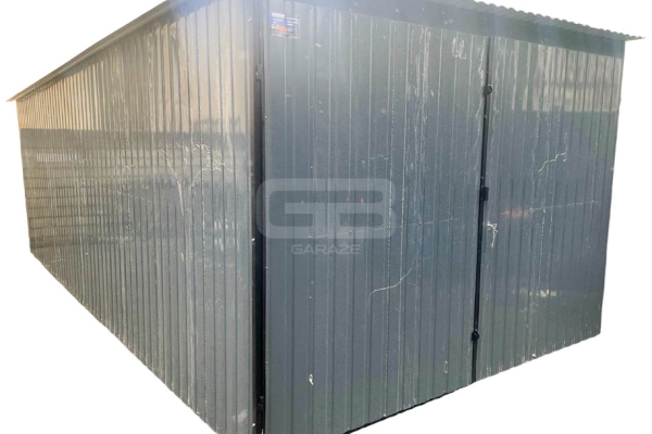 Ogłoszenie - Garaż blaszany 3x7 brama dwuskrzydłowa - antracyt - Dach spad w tył GB156. Zdjęcie 1