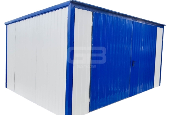 Ogłoszenie - GARAŻ BLASZANY 4m x 5m pion - spad w tył - Brama - niebieski + biały GB159. Zdjęcie 1