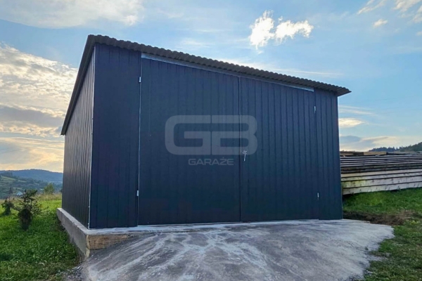 Ogłoszenie - Garaż blaszany 4x5m - wolnostojący - brama dwuskrzydłowa - antracyt - spad w tył GB164. Zdjęcie 2