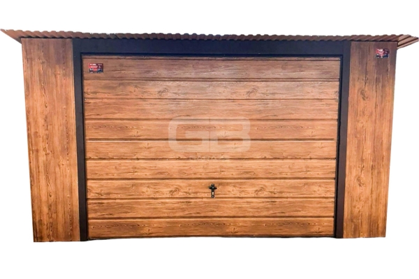 Ogłoszenie - Garaż blaszany 4x7 Brama + drzwi Drewnopodobny  Dach spad w tył GB170. Zdjęcie 1
