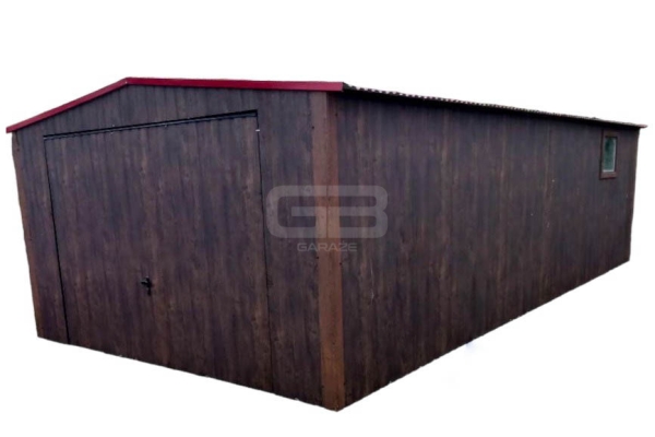 Ogłoszenie - Garaż blaszany 4x8 Brama + okno + drzwi - ciemny orzech drewnopodobny -  Dach dwuspadowy GB172. Zdjęcie 1