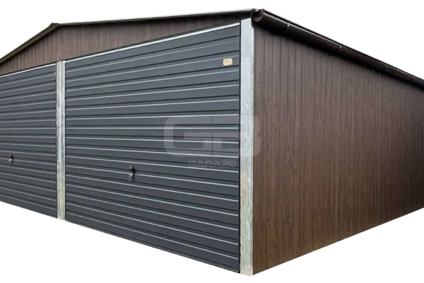 Ogłoszenie - Garaż blaszany 6x5,8m - 2x Brama uchylna - Ciemny orzech - drewnopodobny - antracyt - rynny - dach dwuspadowy GB178. Zdjęcie 1