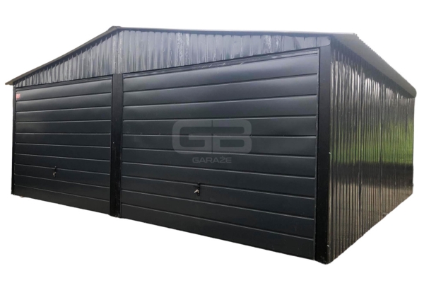 Ogłoszenie - Garaż blaszany 6x6 wolnostojący 2x Brama uchylna - Czarny - Dach dwuspadowy GB191. Zdjęcie 1
