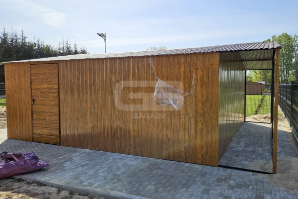 Ogłoszenie - Garaż blaszany 6x6m + wiata 6x1m wolnostojący - drewnopodobny - 2x brama - drzwi - dwuspadowy GB182. Zdjęcie 2