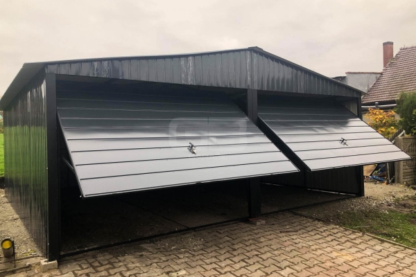 Ogłoszenie - Garaż blaszany 6x6 wolnostojący 2x Brama uchylna - Czarny - Dach dwuspadowy GB191. Zdjęcie 3