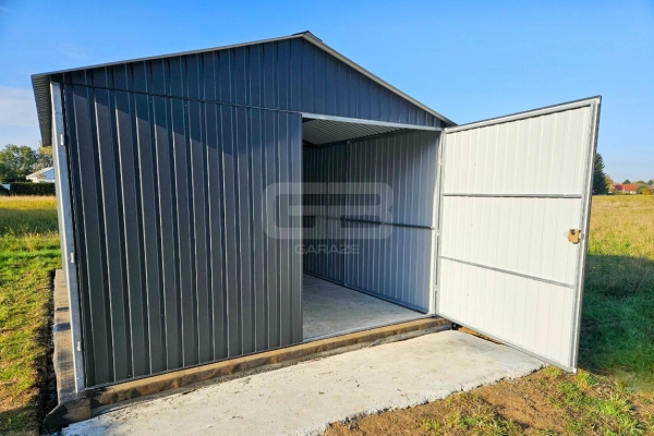 Ogłoszenie - Garaż blaszany 3x6m - wolnstojący - brama dwuskrzydłowa - antracyt dwuspadowy GB155. Zdjęcie 3