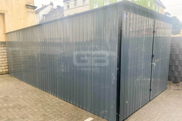 Ogłoszenie - Garaż blaszany 3x7 brama dwuskrzydłowa - antracyt - Dach spad w tył GB156. Zdjęcie 4