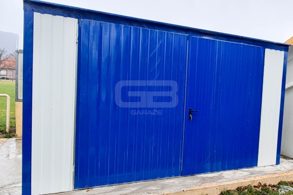 Ogłoszenie - GARAŻ BLASZANY 4m x 5m pion - spad w tył - Brama - niebieski + biały GB159. Zdjęcie 4