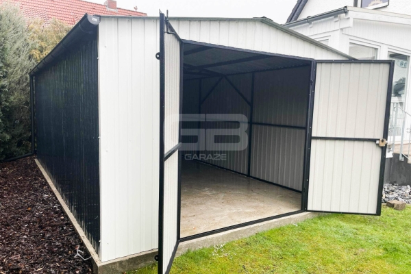 Ogłoszenie - Garaż blaszany 4x6 Brama dwuskrzydłowa Biały  Dach dwuspadowy GB167. Zdjęcie 7