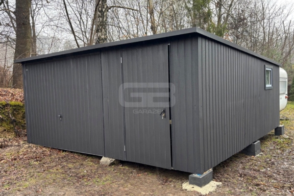 Ogłoszenie - Garaż blaszany 5x6m - brama uchylna - drzwi - okno - antracyt - dach spad w tył GB174. Zdjęcie 3
