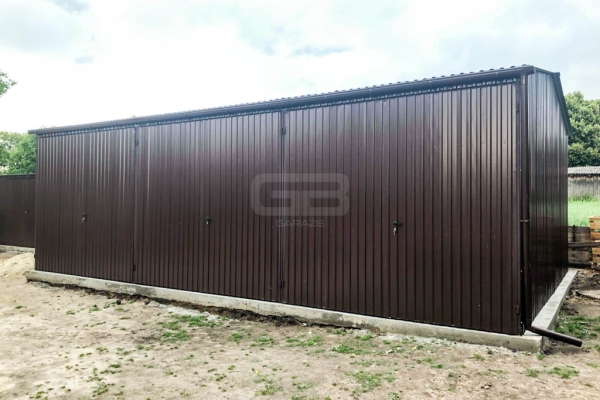 Ogłoszenie - Garaż blaszany 9x5 - 3x Brama dwuskrzydłowa  - Rynny - Brązowy - Dach dwuspadowy GB186. Zdjęcie 3