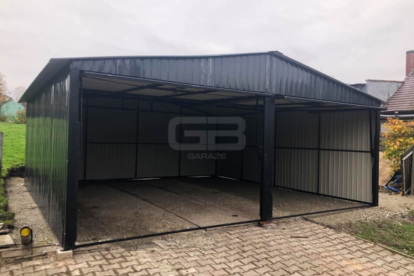 Ogłoszenie - Garaż blaszany 6x6 wolnostojący 2x Brama uchylna - Czarny - Dach dwuspadowy GB191. Zdjęcie 5
