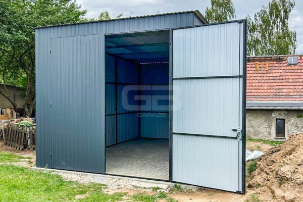 Ogłoszenie - Garaż Blaszany - 4x6m - Brama Dwuskrzydłowa  - Antracyt - Dach spad w tył GB128. Zdjęcie 6