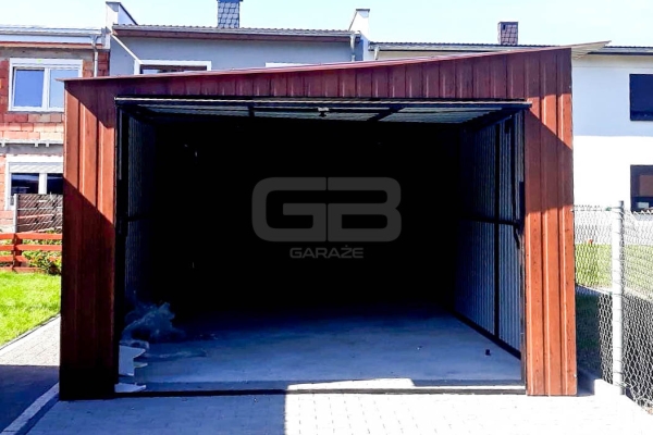 Ogłoszenie - Garaż blaszany 3,5x5 Brama uchylna - kolor drewnopodobny - spad w bok GB131. Zdjęcie 2