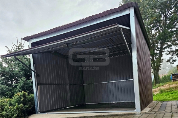 Ogłoszenie - Garaż blaszany 3x4 m - wolnostojący - brama uchylna - ciemny brąz - spad w tył GB134. Zdjęcie 2