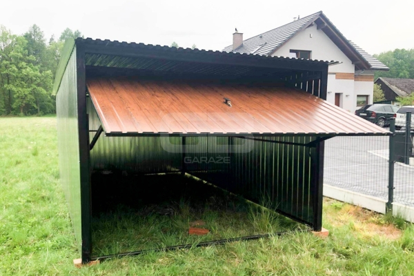 Ogłoszenie - Garaż blaszany 3x5 Brama uchylna - ocynk - brama - ciemny orzech spad w tył GB142. Zdjęcie 2