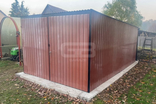 Ogłoszenie - Garaż blaszany 3x5m - Brama dwuskrzydłowa - jasny brąz - rynny - dach spad w tył GB144. Zdjęcie 4