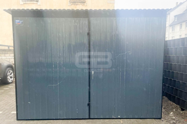 Ogłoszenie - Garaż blaszany 3x7 brama dwuskrzydłowa - antracyt - Dach spad w tył GB156. Zdjęcie 2