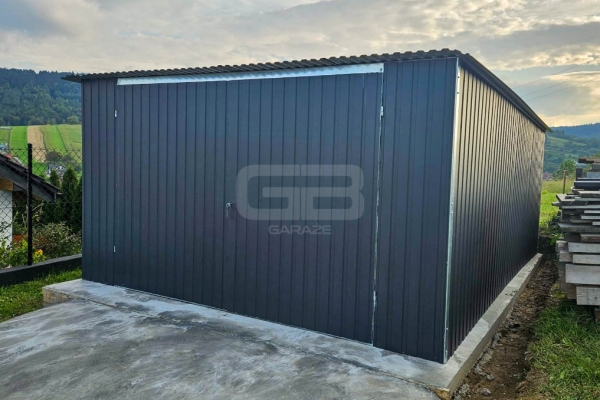 Ogłoszenie - Garaż blaszany 4x5m - wolnostojący - brama dwuskrzydłowa - antracyt - spad w tył GB164. Zdjęcie 4